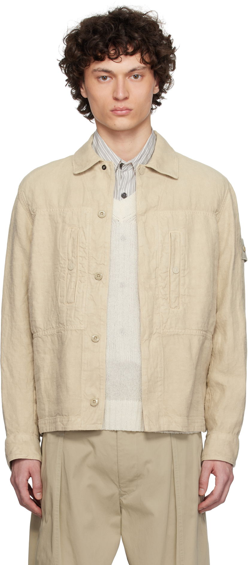 Kaputi Stone Island Stone Island Diagonal Linen Overshirt Bež | K1S15 1200010 S00F8