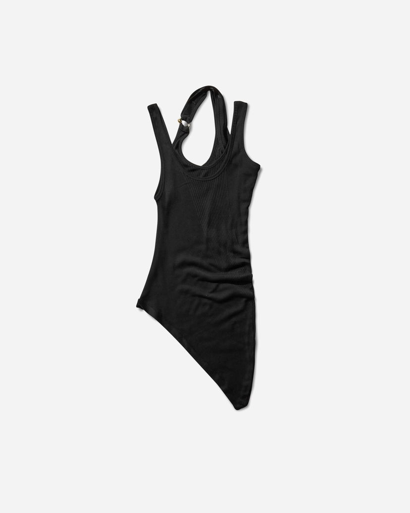 Majica bez rukava Jean Paul Gaultier Piercing Asymmetrical Tank Top Crna | 2503WTO292J000 00