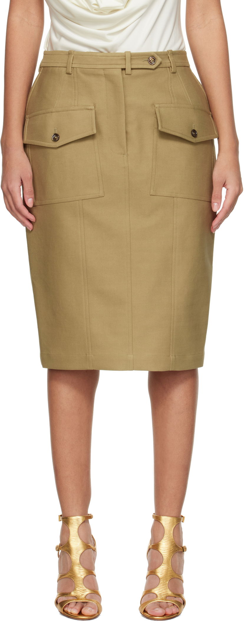 Suknja Tom Ford Tom Ford Patch Pocket Midi Skirt Bež | GC5768-FAX1402