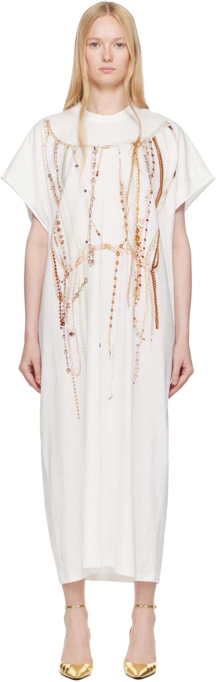 Haljina Maison Margiela MM6 Maison Margiela Jersey Midi Dress with Beaded Graphic Bijela | S62DG0049 M20118