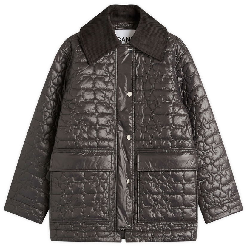 Jakna GANNI GANNI Shiny Quilt Midi Jacket Crna | W0343-252