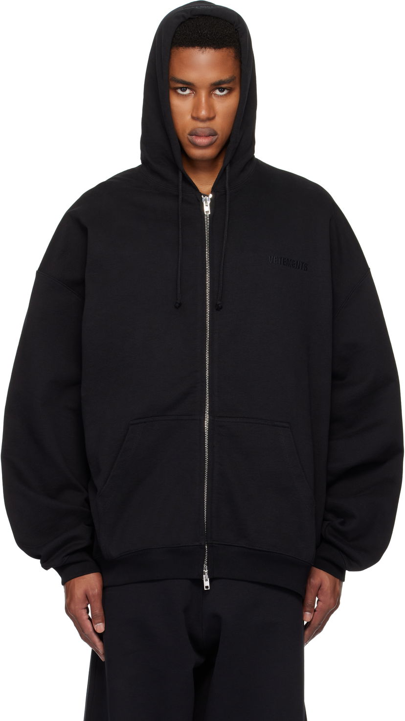 Dukserice VETEMENTS Embroidered Logo Oversized Zip-Up Hoodie Crna | UA66HD810B
