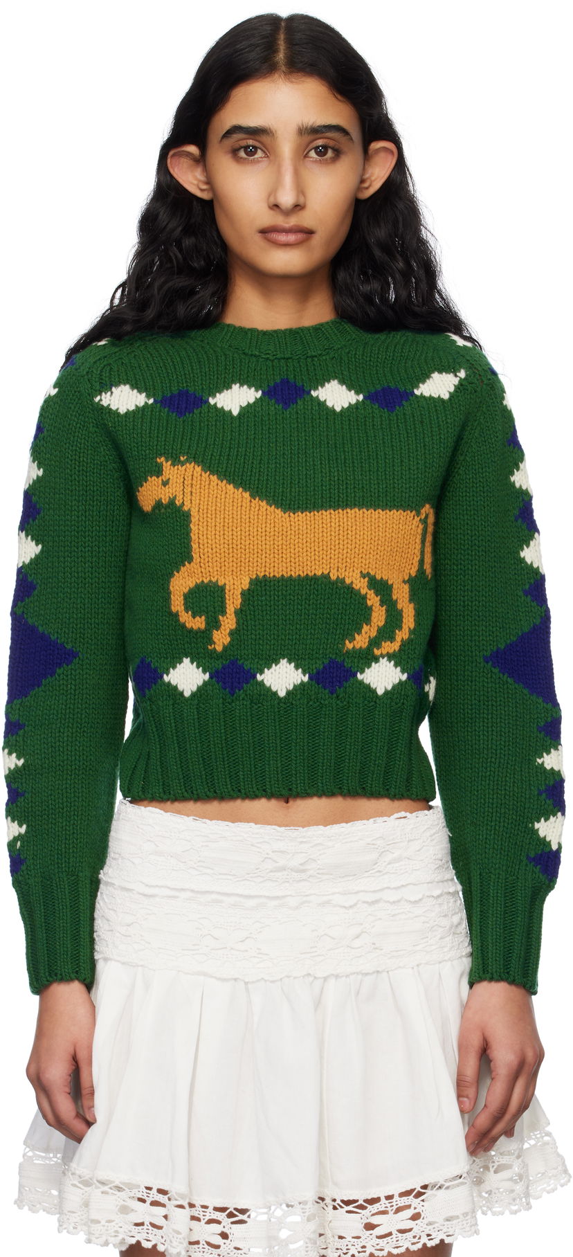 Džemper Bode Bode Diamond Corral Knit Sweater Zelena | WRS25KT015