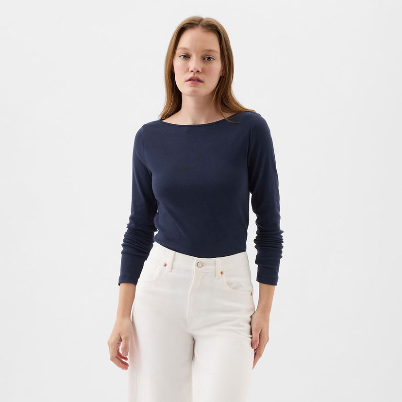 Majica kratkih rukava GAP Longsleeve Modal Bateau T-Shirt Navy Uniform Tamnoplava | 540606-00