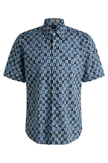 Košulja BOSS Regular Fit Printed Cotton Poplin Shirt Plava | 50537372