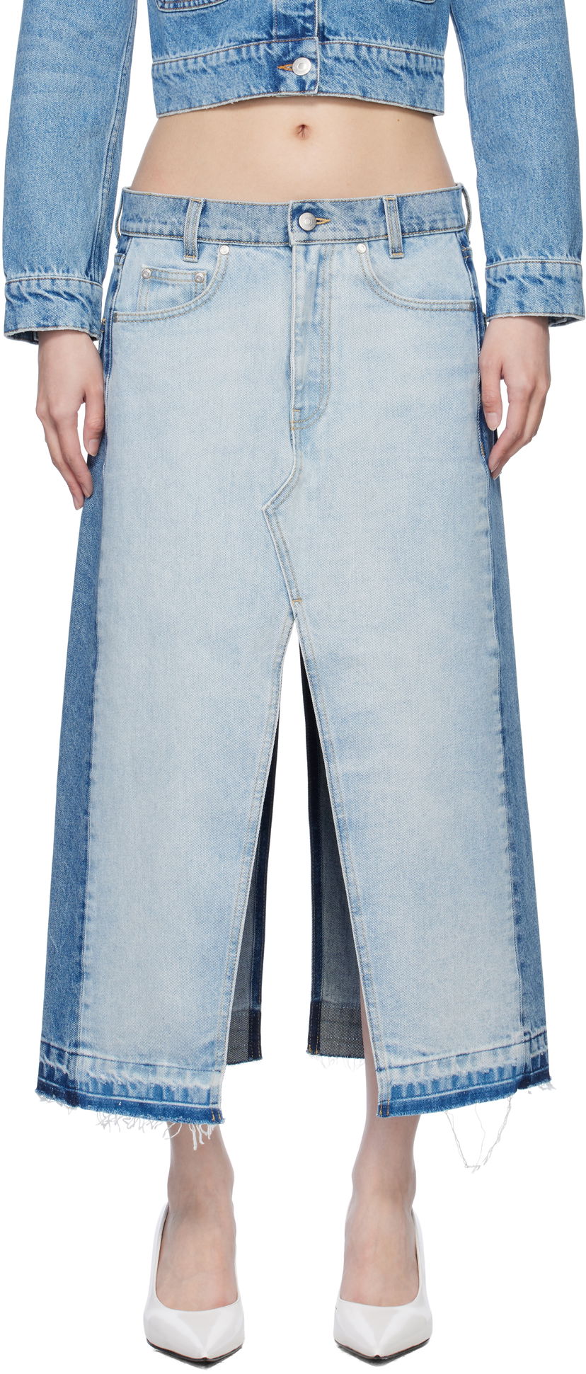 Suknja Stella McCartney Stella McCartney Contrast Panel Denim Midi Skirt Plava | 6D03453SQH10