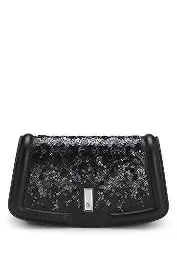 Ručna torbica BOSS Ariell leather clutch bag with sequin embellishments Crna | 50552155, 0