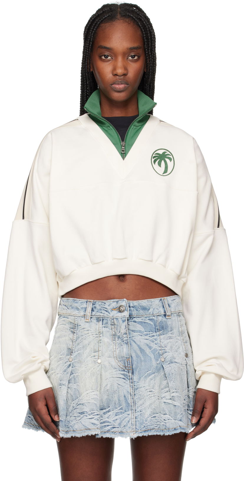 Džemper Palm Angels Palm Angels Oval Palm Cropped Sweatshirt Bijela | PWBA055S25FLE0010357