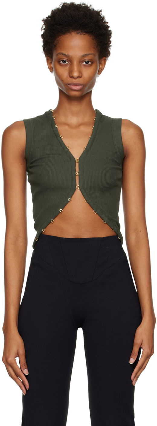 Majica bez rukava Dion Lee Hook & Eye Ribbed Tank Top Zelena | C3075F22