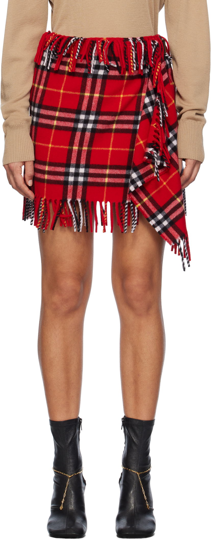Suknja Burberry Wool Cashmere Scarf Mini Skirt Crvena | 8099715
