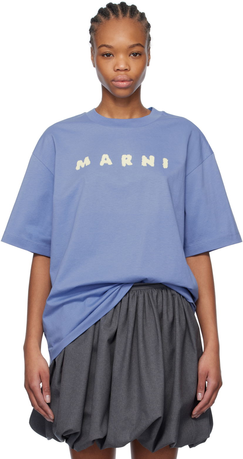 Majica kratkih rukava Marni Marni Scribbled Logo T-Shirt Plava | THJET49P13 USCX42