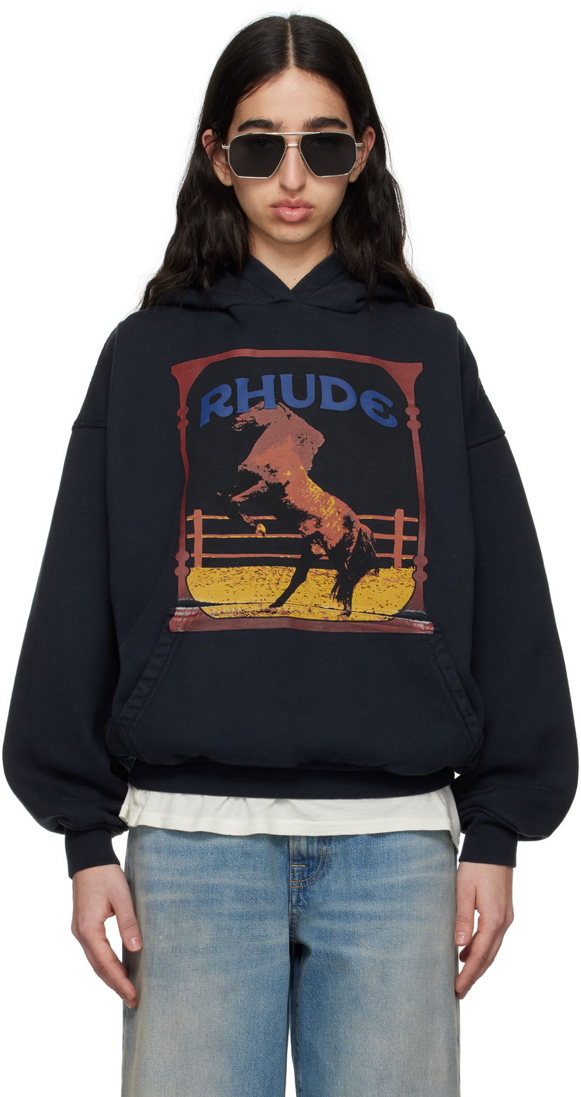 Dukserice Rhude Rhude Cadre Horse Graphic Hoodie Crna | RHSS25HO05012