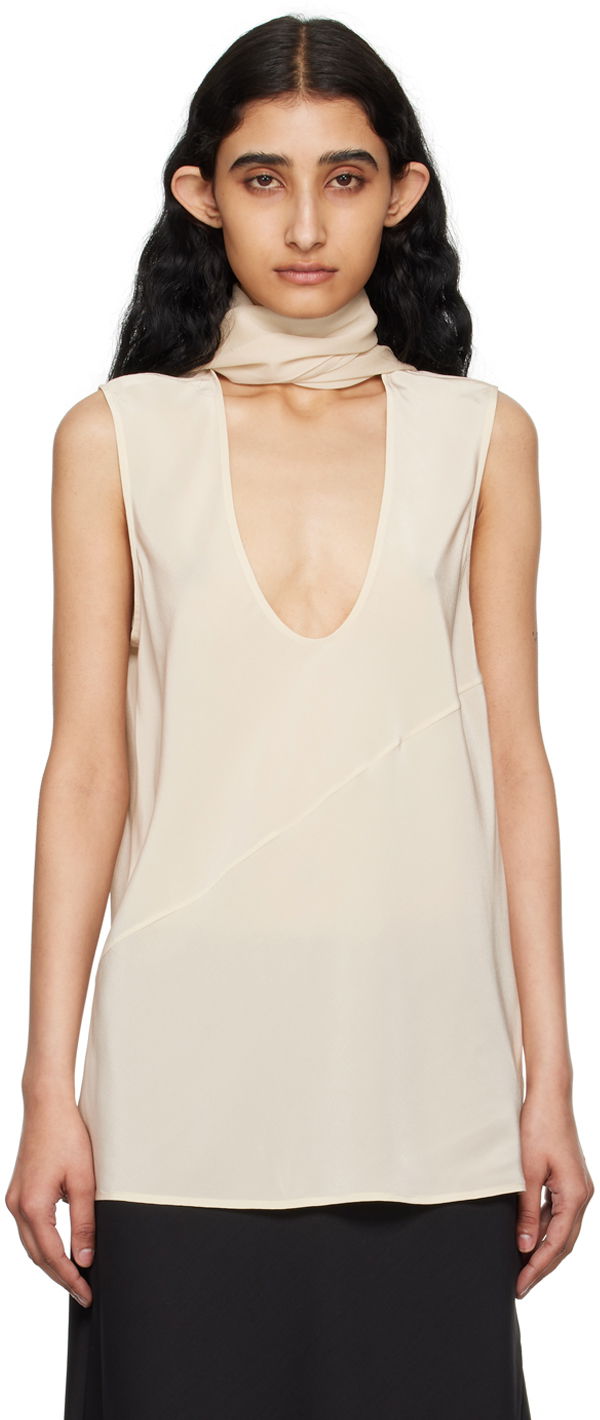 Majica bez rukava Helmut Lang Helmut Lang Women's Scarf Neck Tank Top Bež | O04HW506