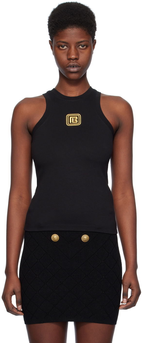 Majica bez rukava Balmain 'PB' Tank Top Crna | CF1EB045BC49