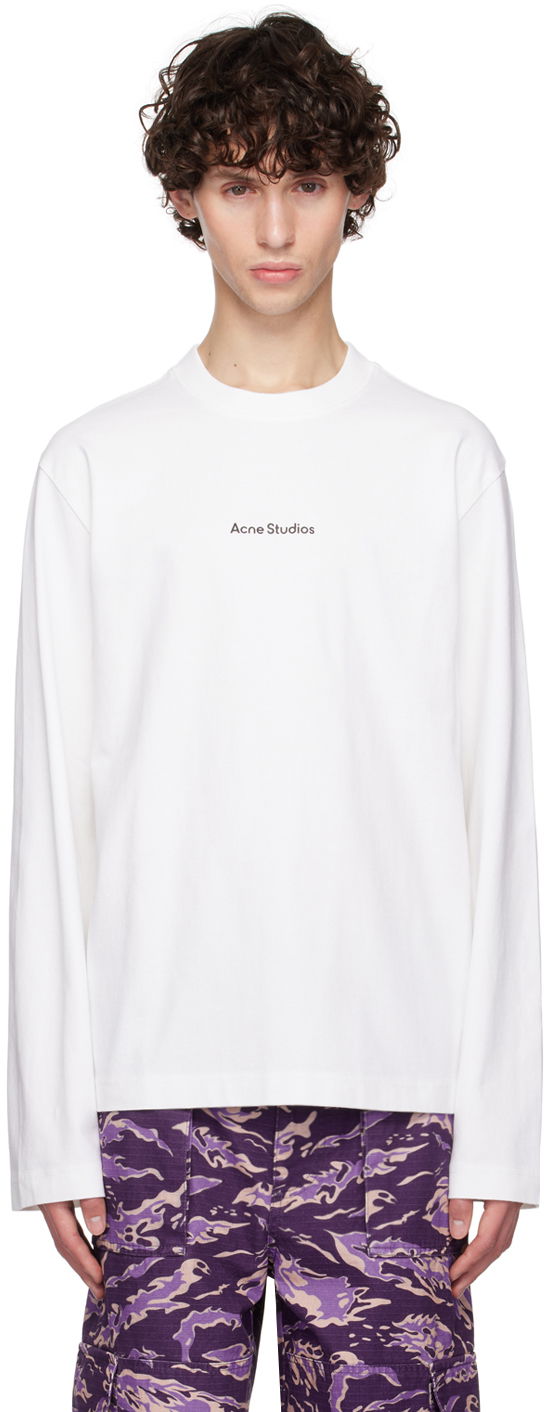 Majica kratkih rukava Acne Studios White Printed Logo Long Sleeve T-Shirt Bijela | CL0270-