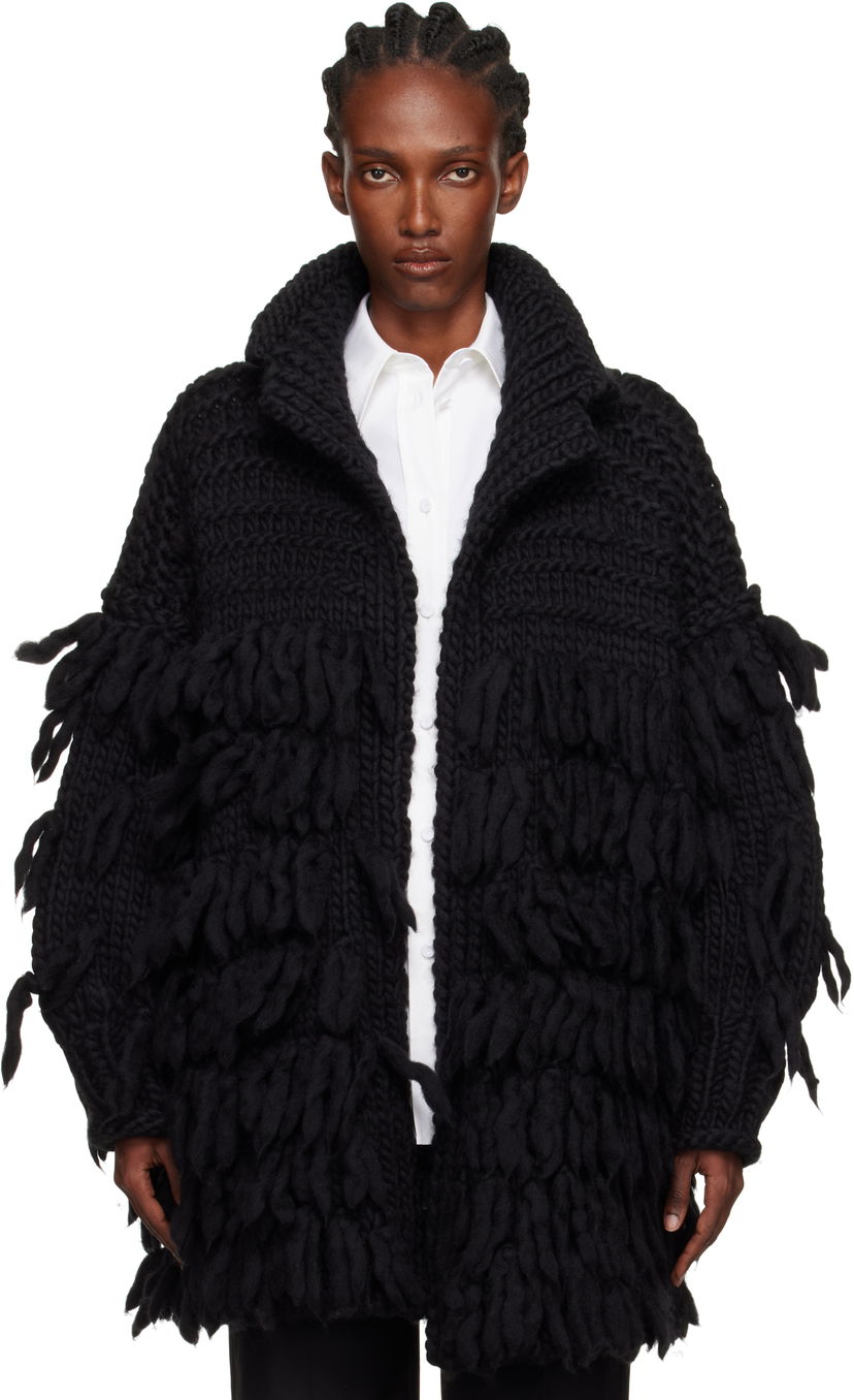 Kaputi Yohji Yamamoto YOHJI YAMAMOTO Fringe Knit Coat Crna | FM-K53-105