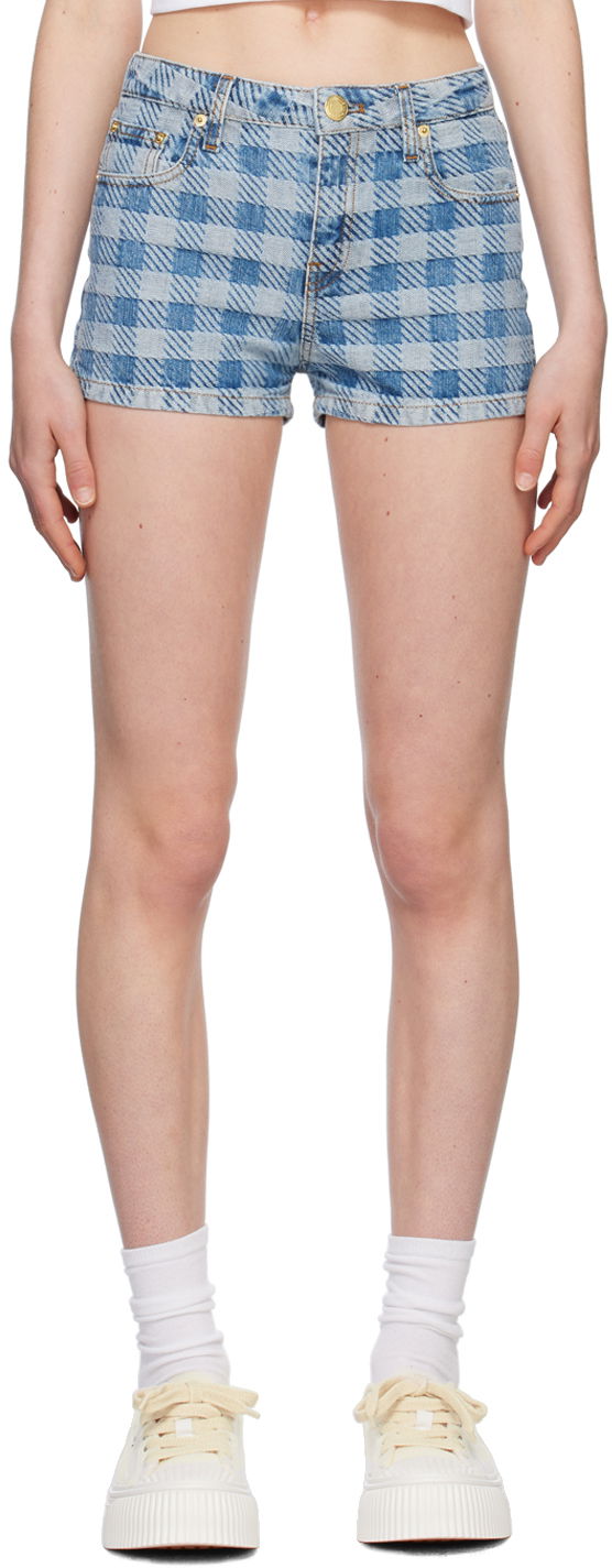 Kratke hlače AMI AMI Paris Gingham Denim Shorts Plava | FSO104.DE0010