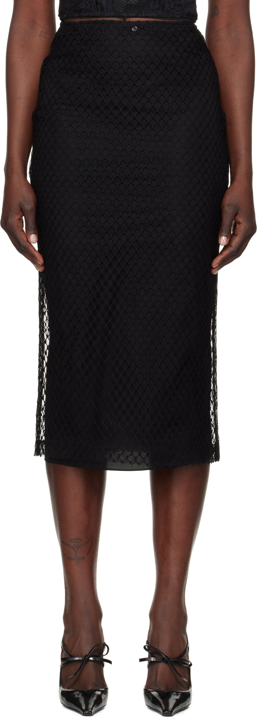 Suknja Dolce & Gabbana Mesh Pencil Midi Skirt Crna | F4C0CT HLM83