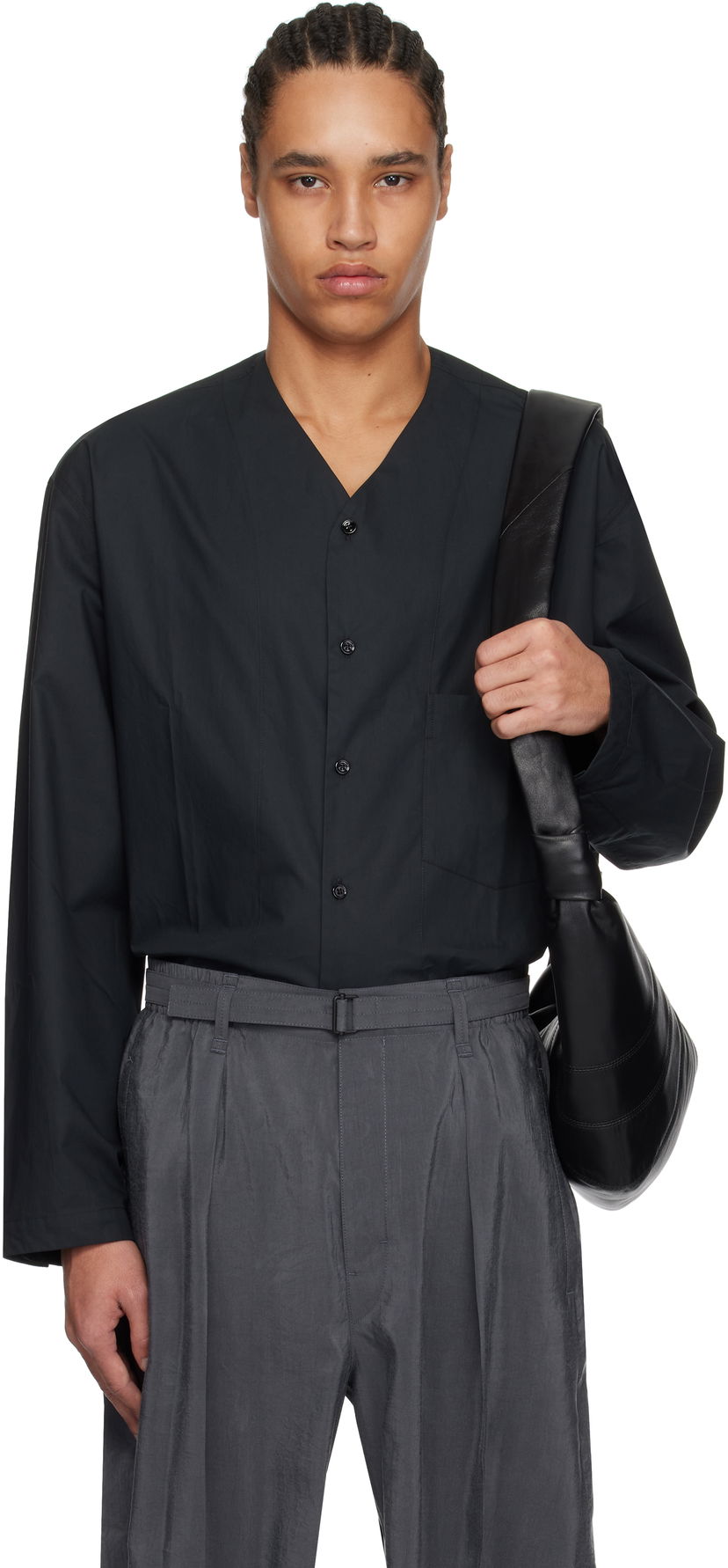 Košulja LEMAIRE Lemaire V-Neck Button-Up Shirt Crna | SH1144 LF588
