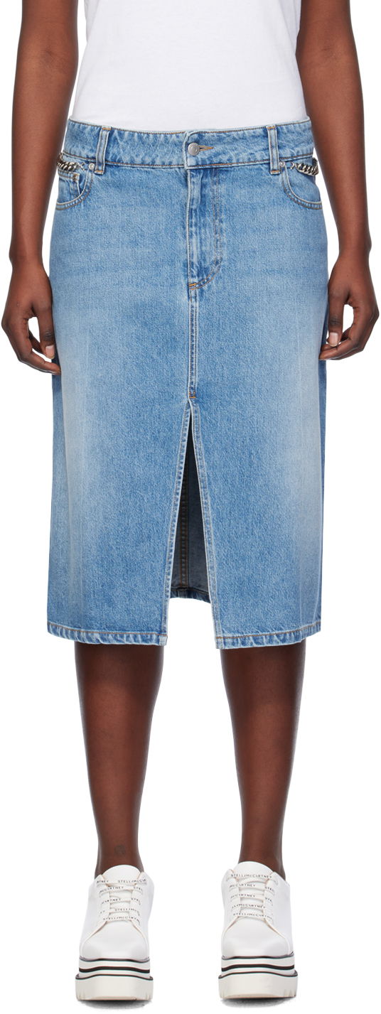 Suknja Stella McCartney Stella McCartney Iconic Falabella Denim Midi Skirt Plava | 6D02403SPH56