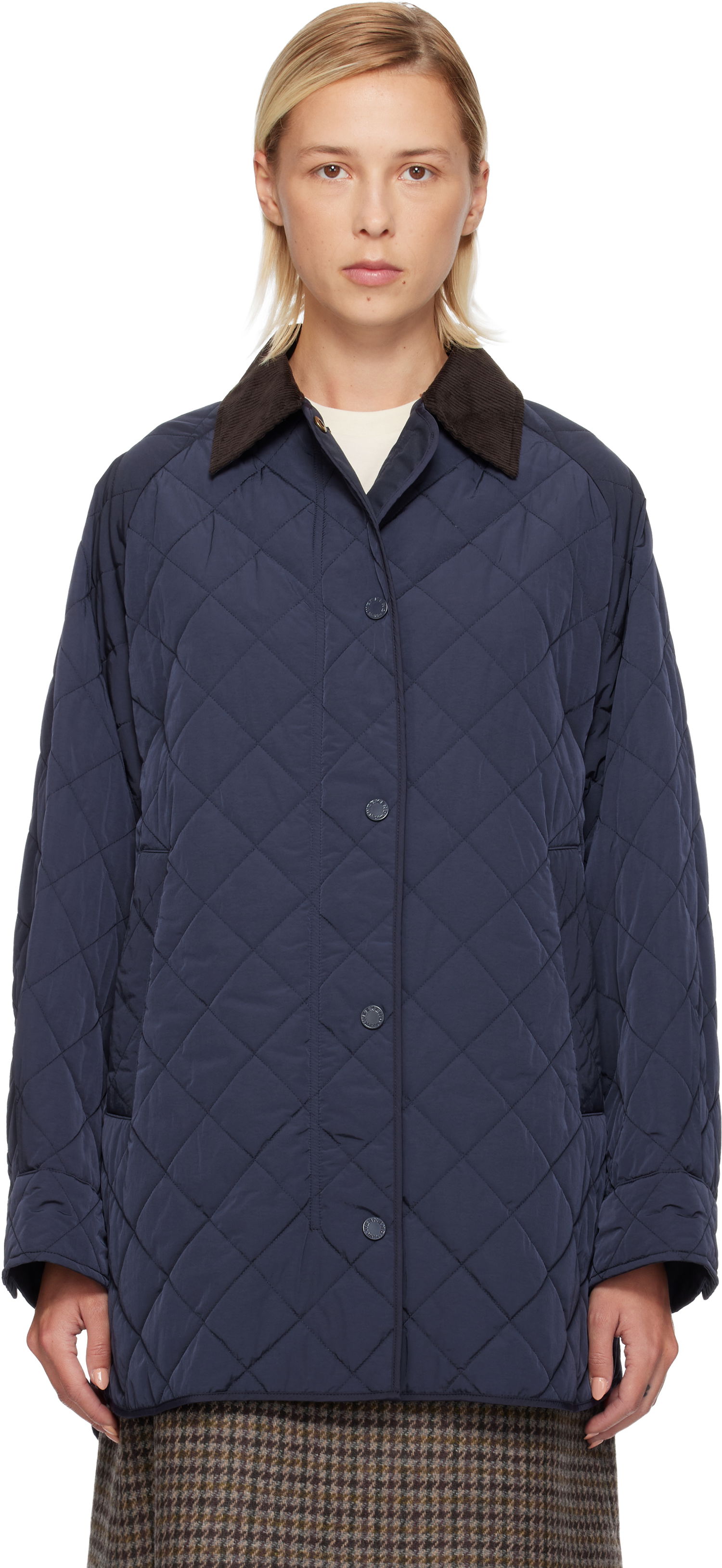 Jakna Max Mara Pepato Quilted Jacket with Corduroy Collar Tamnoplava | 2525496102600, 0