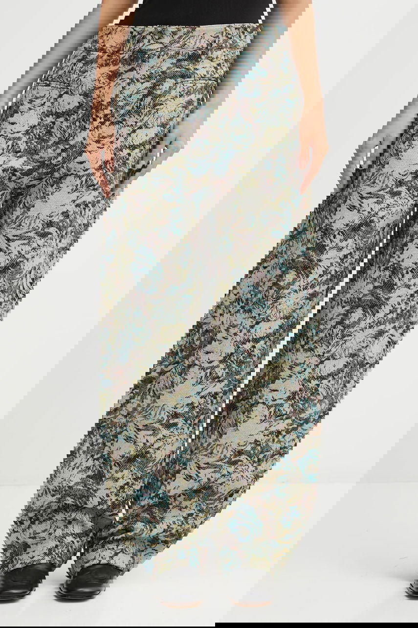 Hlače GANNI Tapestry Jacquard Wide Leg High Waist Pants Višebojno | W0777, 0