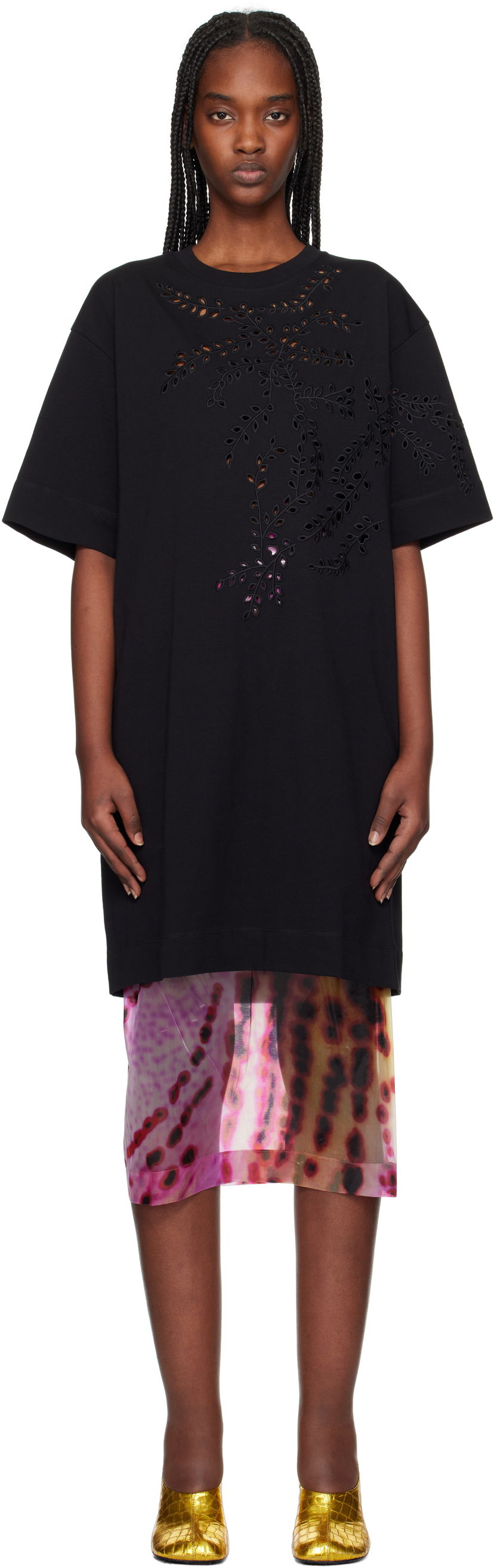 Majica kratkih rukava Dries Van Noten Dries Van Noten Embroidered T-Shirt Minidress Crna | 251-011151-1603