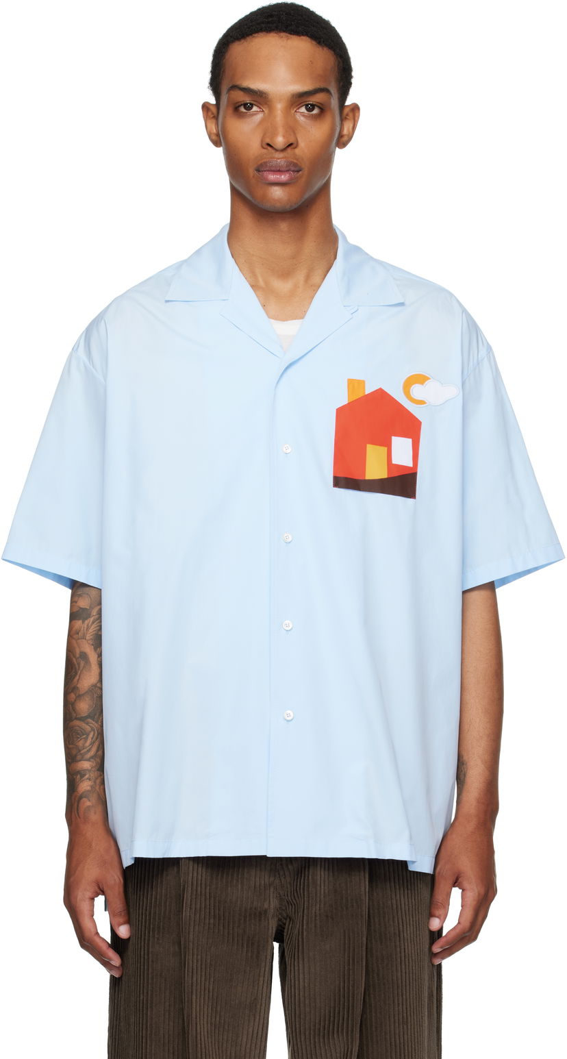 Košulja Moschino Moschino Poplin House Appliqué Shirt Plava | 252ZZ020752351293