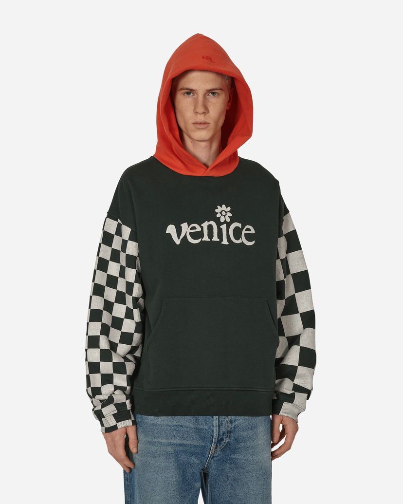 Dukserice ERL Checked Sleeve Hooded Sweatshirt Zelena | ERL08T021 1
