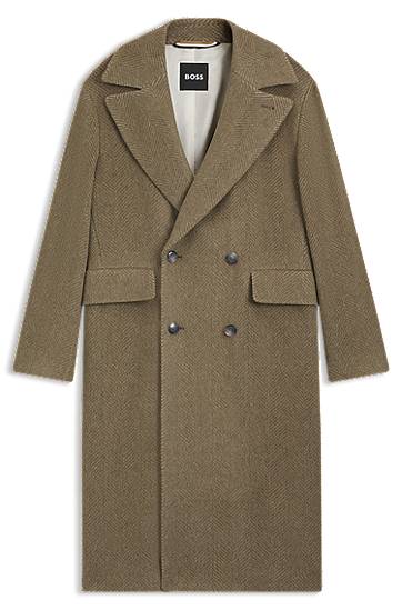 Kaputi BOSS BOSS Double-Breasted Herringbone Alpaca Blend Coat Smeđa | 50550743