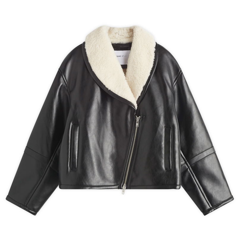 Kaputi STAND STUDIO Faux Fur Shearling Coat Crna | 66325-9132-89100