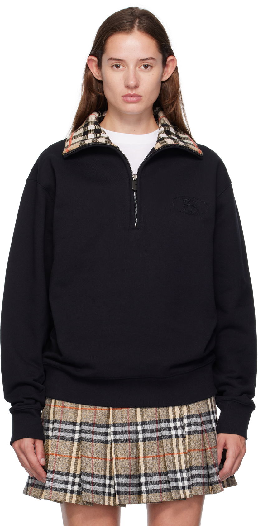 Dukserice Burberry Burberry Check Collar Quarter-Zip Sweatshirt Crna | 8109063
