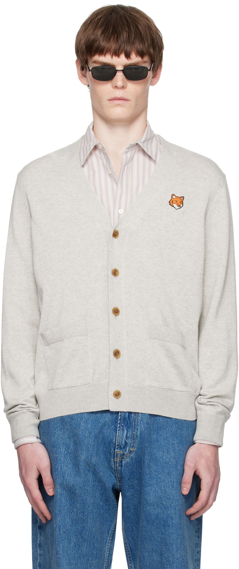 Džemper MAISON KITSUNÉ Maison Kitsuné Fox Head Patch Cardigan Siva | PM00501KT1181