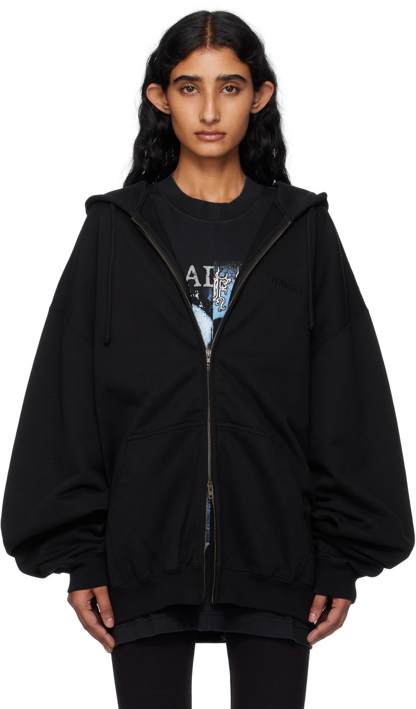 Dukserice VETEMENTS Vetements Oversized Zip-Up Hoodie Crna | UH76ZU100B