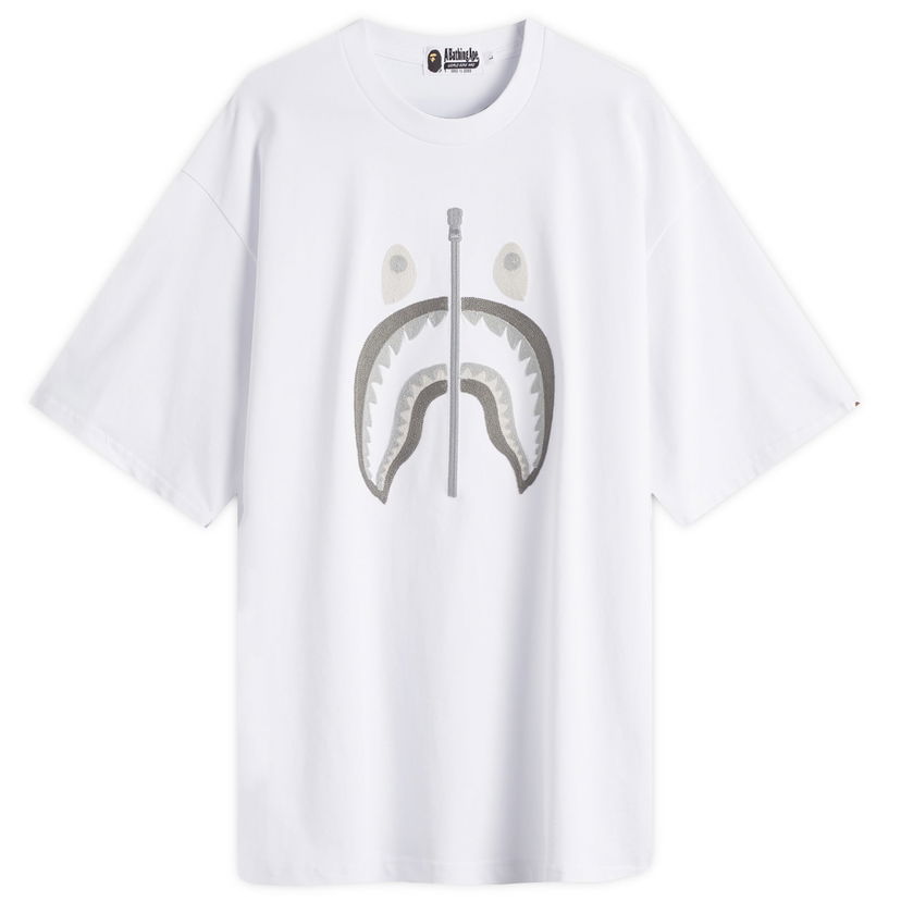 Majica kratkih rukava BAPE A Bathing Ape Chain Stitch Shark Relaxed Fit T-Shirt, Size Large Bijela | 001CSL301343M-WHT