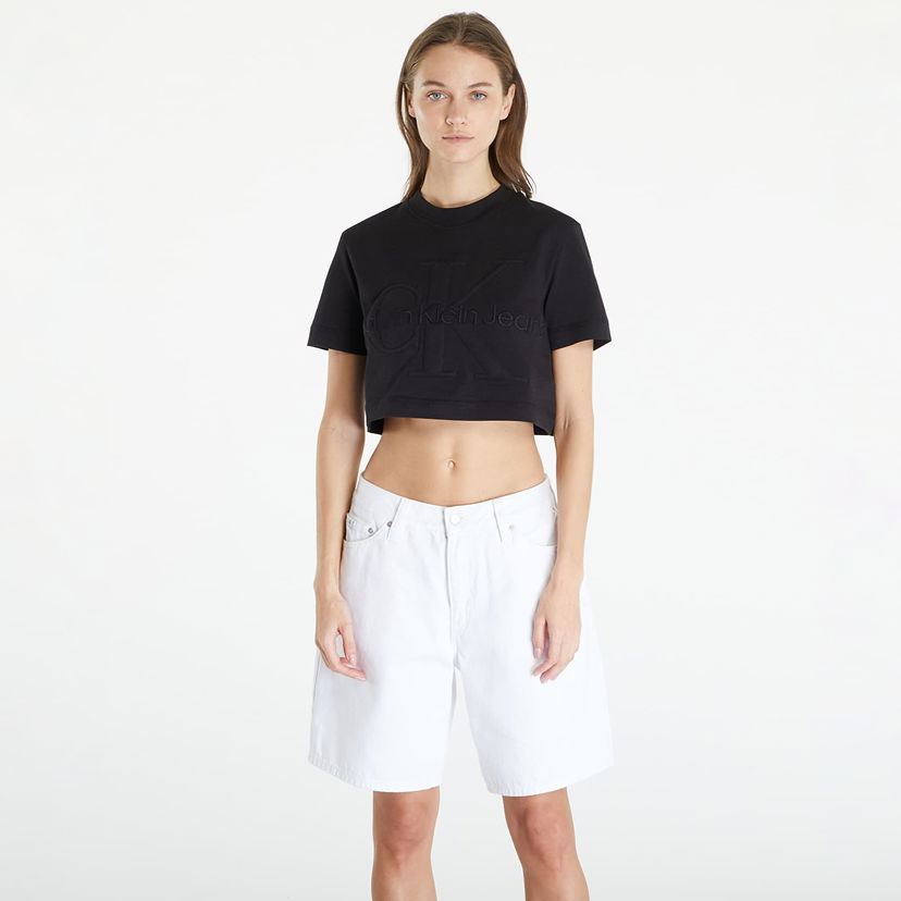Majica kratkih rukava CALVIN KLEIN Premium Monologo Cropped T-Shirt Black Crna | J20J223362 BEH