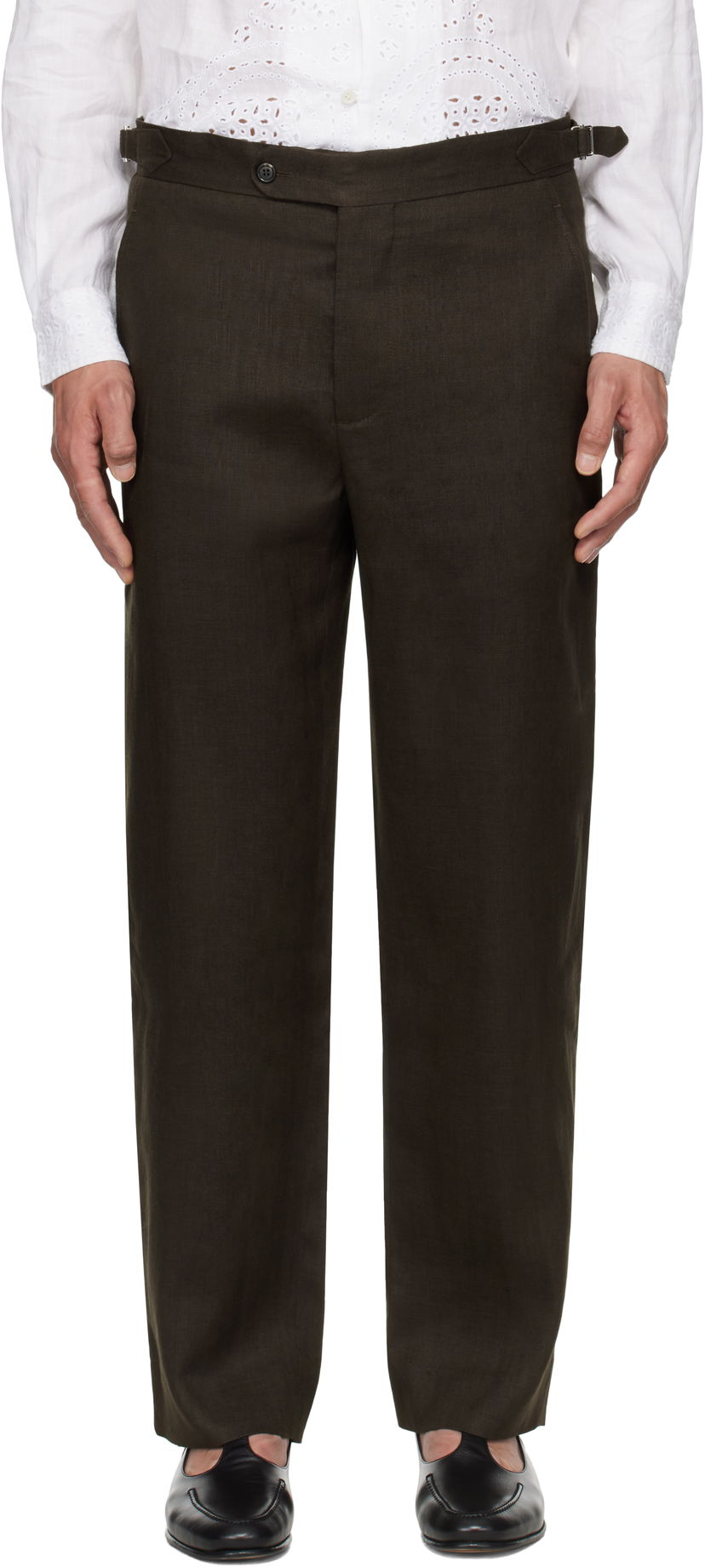 Hlače Bode Bode Lightweight Linen Side-Buckle Trousers Smeđa | MRS25BT072