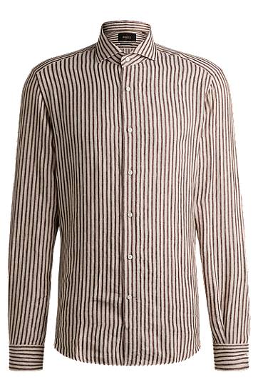 Košulja BOSS Regular-Fit Striped Linen Shirt Bež | 50539596