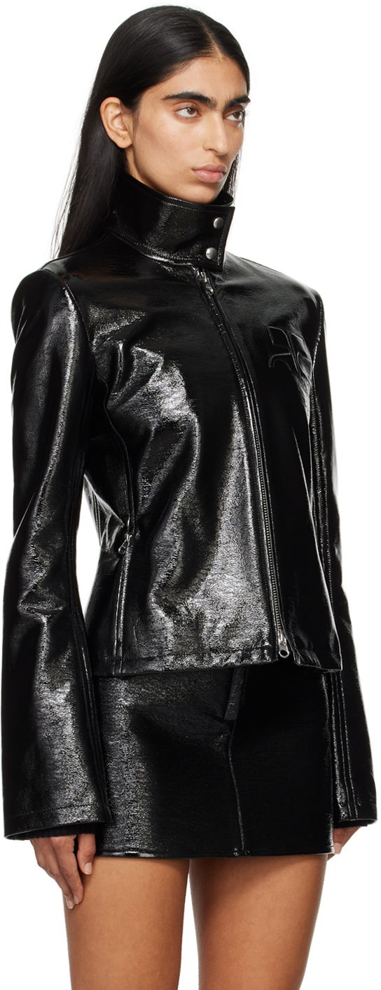 Bomber jakna Courrèges Embossed-Logo Patent Leather Jacket Crna | 324CBL194VY0014, 1
