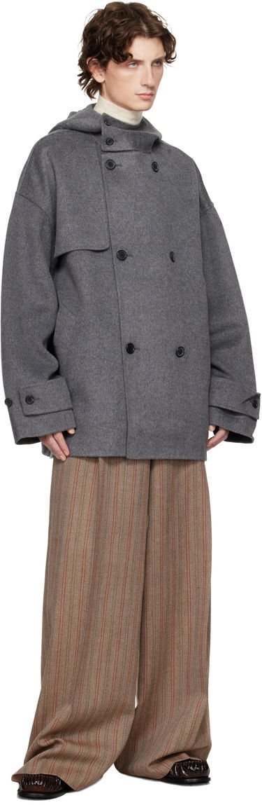 Kaputi JW Anderson JW Anderson Oversized Hooded Double-Breasted Felted Peacoat Siva | CO0342-PG1559, 3