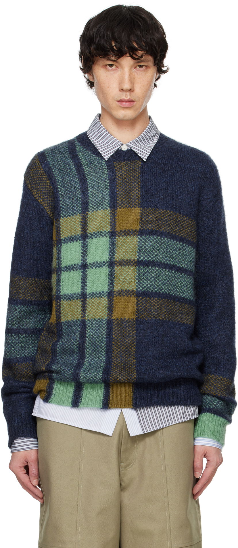 Džemper MAISON KITSUNÉ Graphic Check Intarsia Sweater Zelena | NM00811KT1111