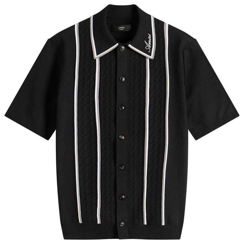 Polo majica AMIRI Amiri Script Stripe Knit Polo Shirt Crna | AMKNIR1025-Black