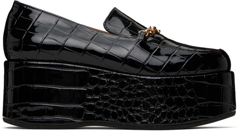 Njega cipela GANNI GANNI Croco Butterfly Chain Platform Loafers Crna | S2834