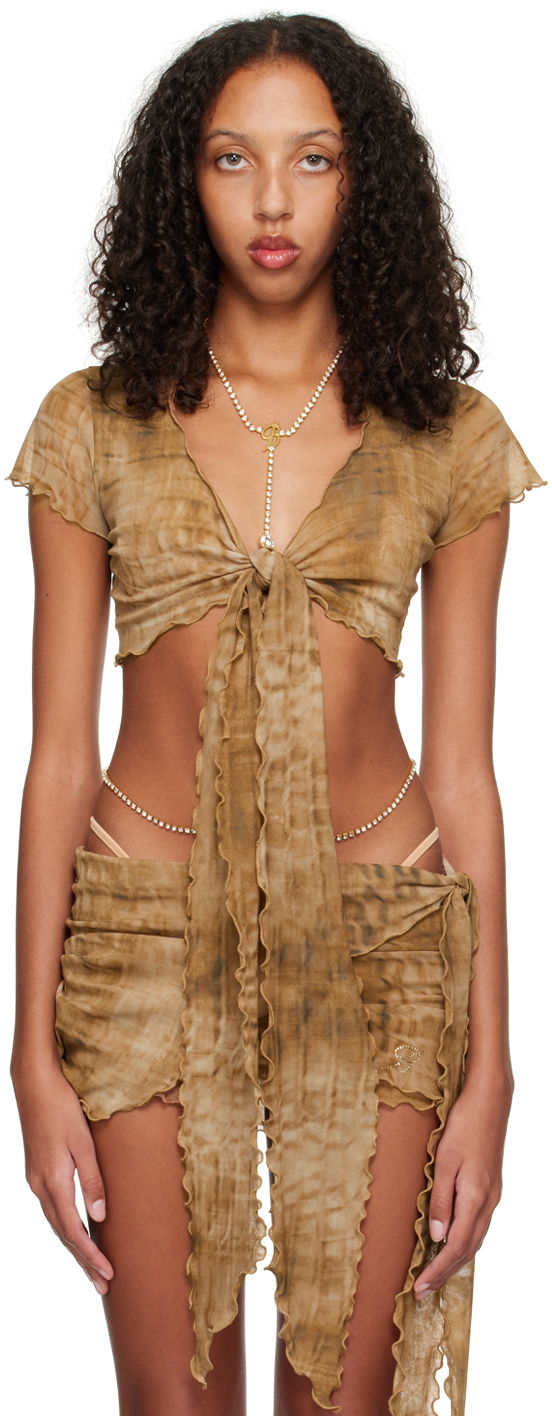 Crop top Blumarine Printed Tie-Front Crop Top Smeđa | P322C211A