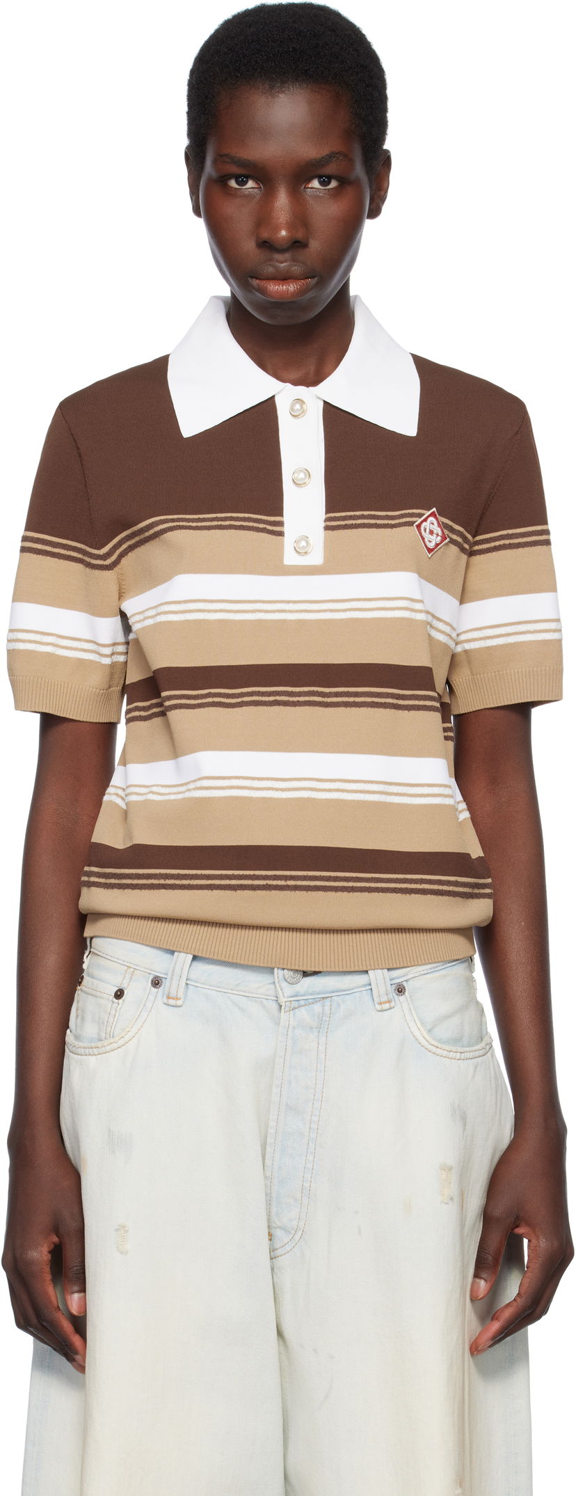 Polo majica Casablanca Casablanca Knitted Striped Polo Smeđa | U-WS25-KW-907-01