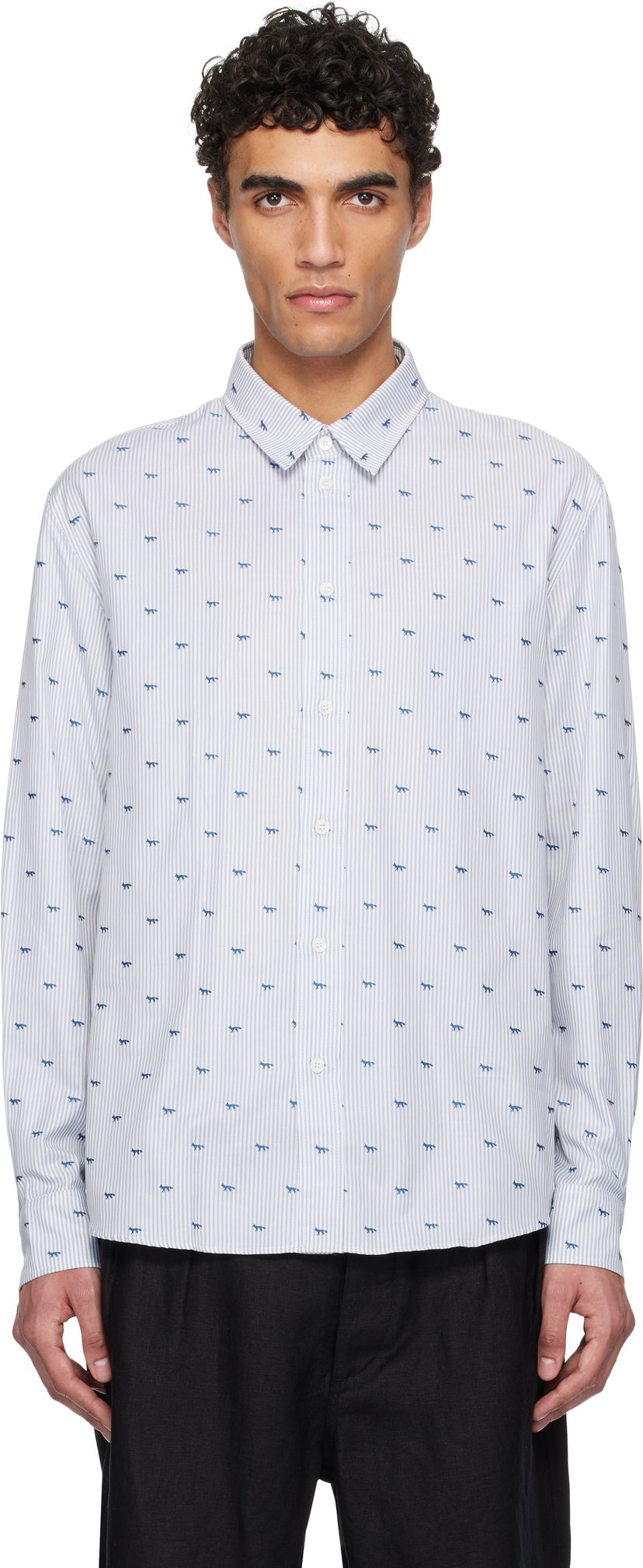 Košulja MAISON KITSUNÉ Maison Kitsuné Profile Fox Casual Striped Shirt Bijela | MM00408WC5046