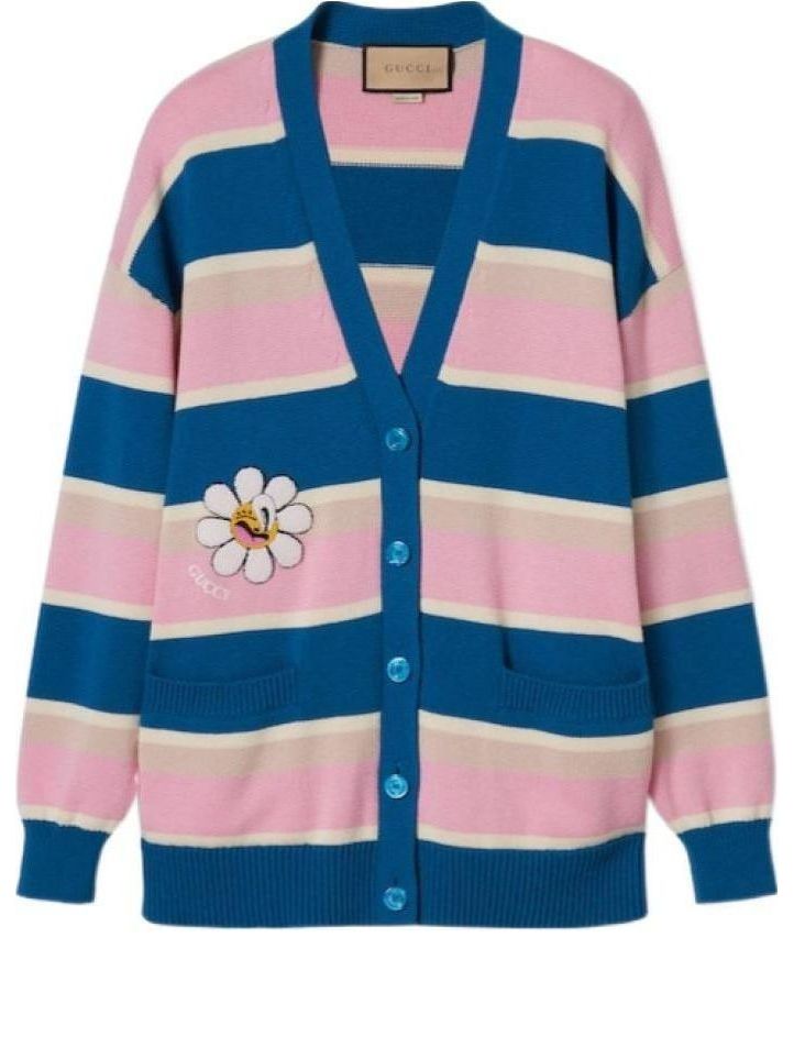 Džemper Gucci Gucci Striped Cotton Wool Cardigan with Daisy Patch Višebojno | 782216-XKDZ1-4915