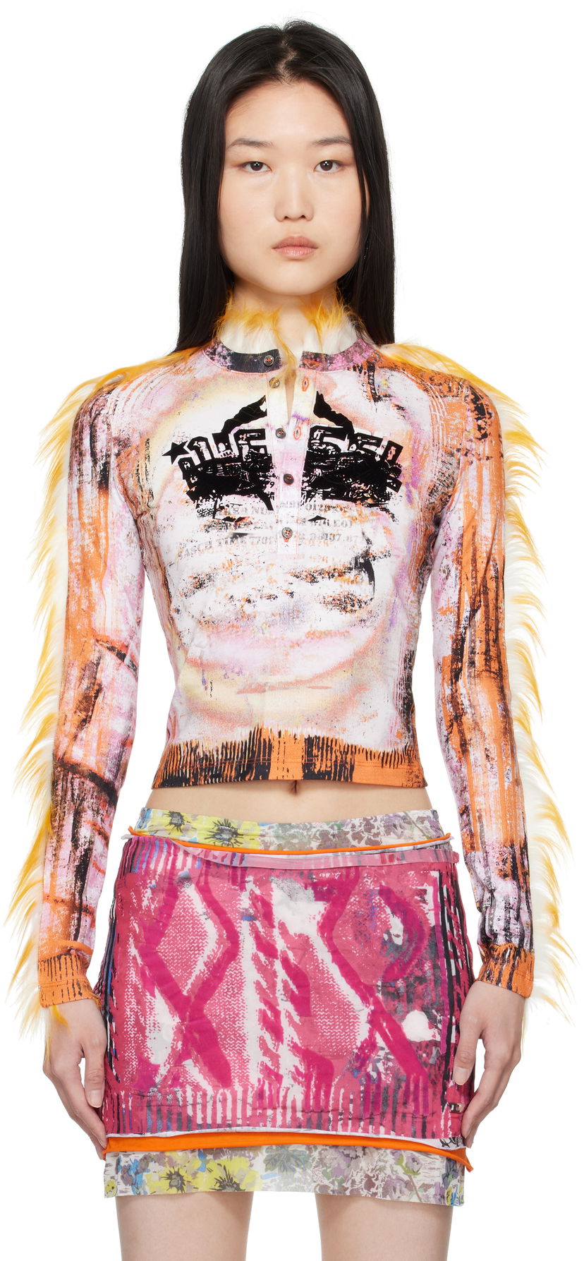 Crop top Diesel Abstract Print Henley T-Shirt Višebojno | A16505 0LKBA