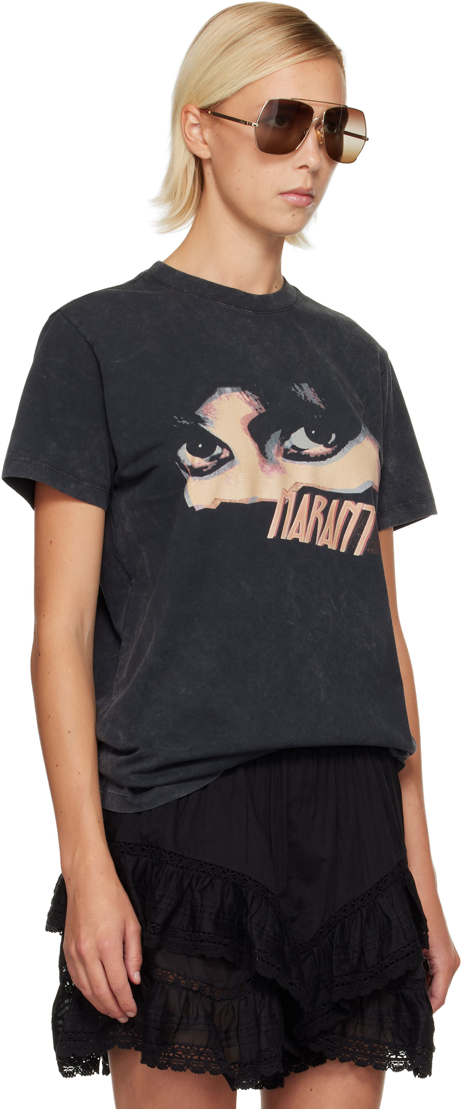 Majica kratkih rukava Isabel Marant Étoile Etoile Zoeline Short Sleeve Washed Graphic Print T-Shirt Crna | TS0147FA-C3N07E, 1