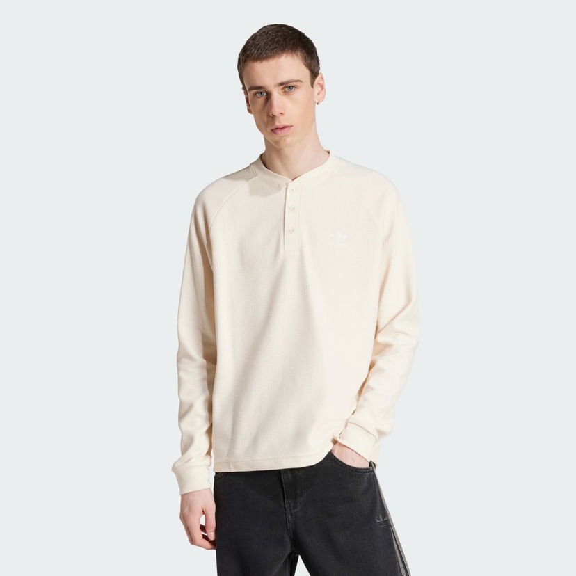 Majica kratkih rukava adidas Performance Trefoil Essentials Waffle Henley Bež | JX2757
